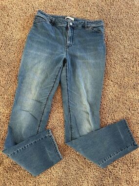 J. Jill Women's Distressed  Blue Jeans Tried & True Fit Slim Leg Sz 12 Chic Boho